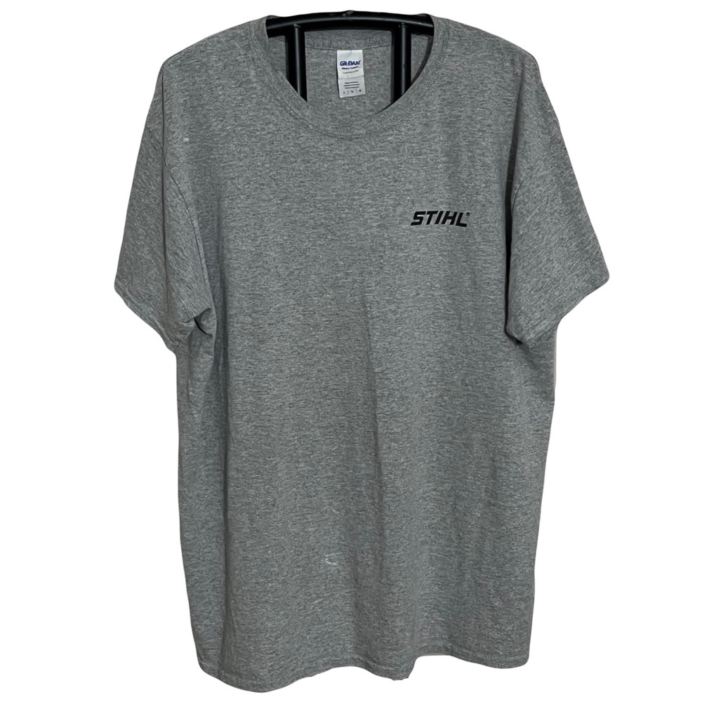 GILDAN STIHL Heavy Cotton Grey T Shirt. Men’s Size L. Good Used Condition.